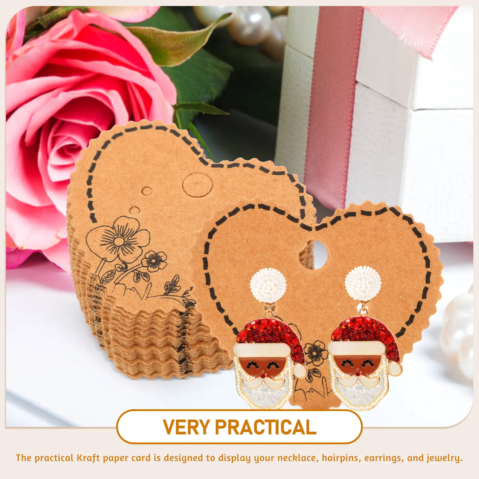 

100Pcs Kraft Paper Earring Display Cards Pre Cut Holes Foldable Jewelry Holder Stand for Earrings Necklaces Hairpins Storage