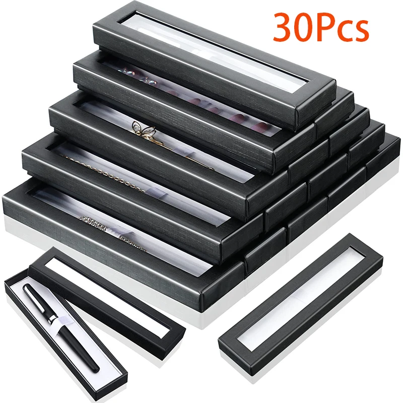 30pcs Empty Pen Gift Box Black Cardboard Case with Clear Window for Jewelry Pencil Ballpoint Fountain Pen Display