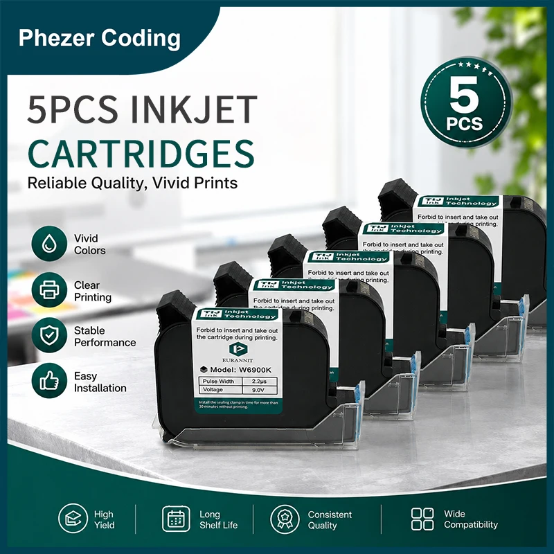 Phezer A Level 12.7mm Ink 1/3/5pcs Solvent Ink Online Handheld Inkjet Printer Cartridge Quick Dry Black Original Parts Office