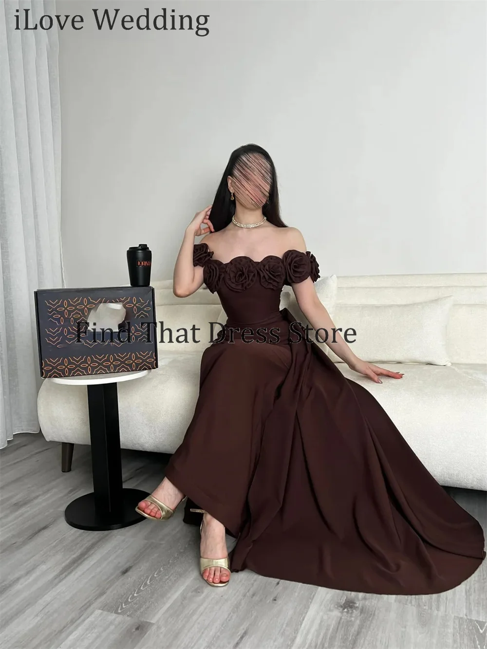 

Custom Made Elegant Boat Collar 3D Flowers Formal Evening Dress Mermaid Backless Side Slit Maxi Prom Party Dress with Train