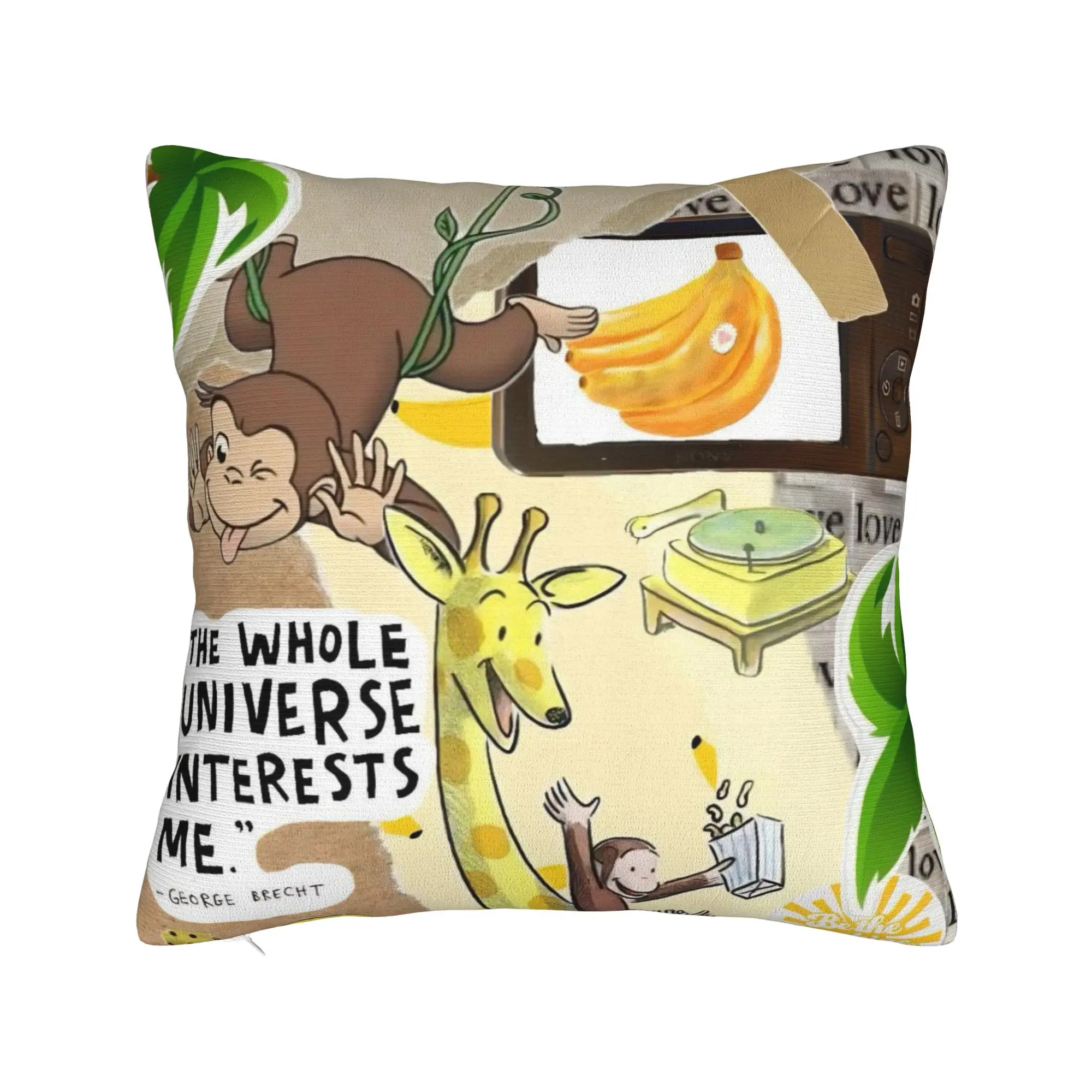Decorative Pillowcase Curious George African Monkey  Product Bed  Pillow Case Cover Zipper Multi Size