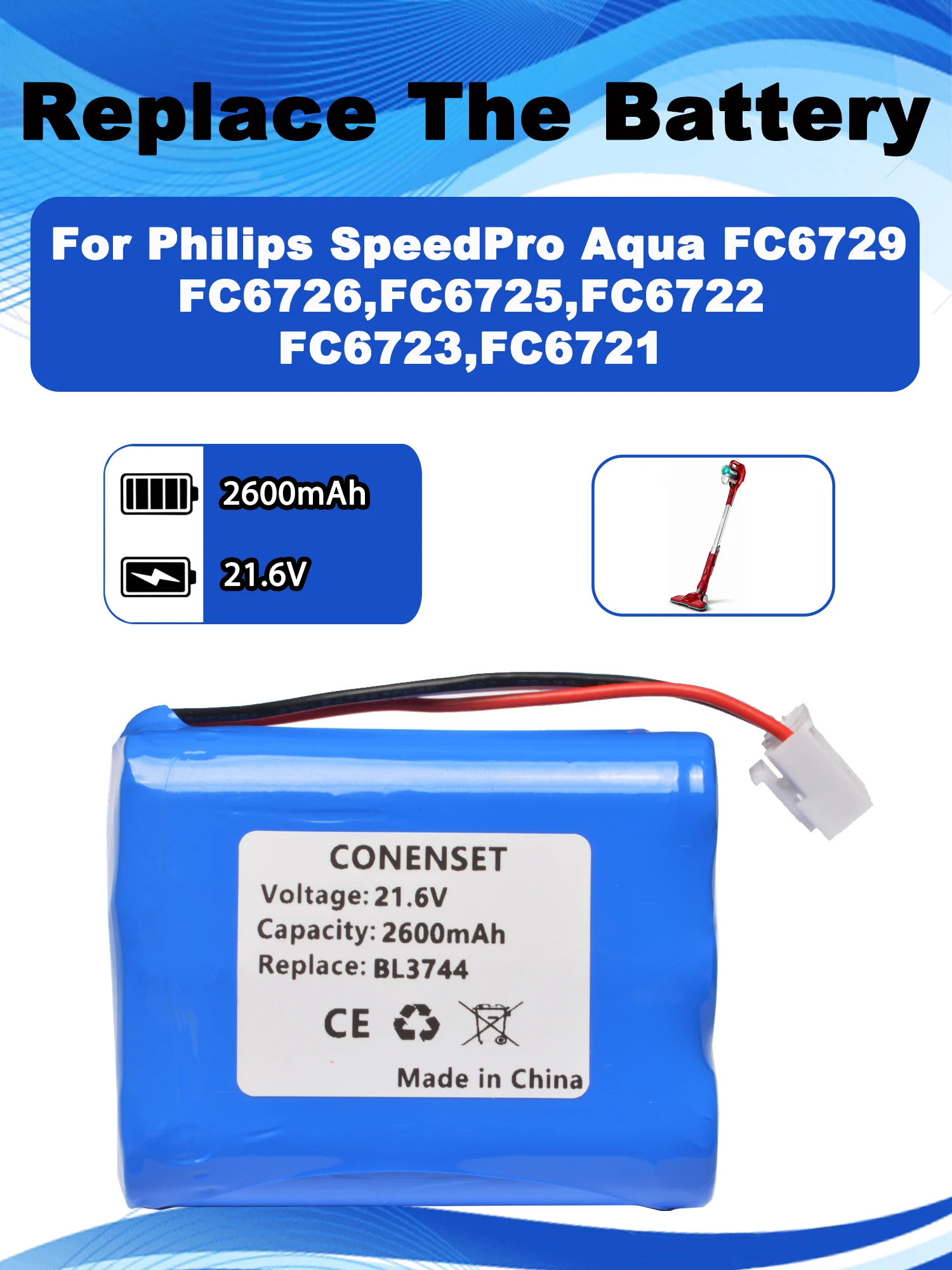 

Сменный аккумулятор BL7734 21,6 В, 2600 мАч для беспроводного пылесоса Philips SpeedPro FC6726/01 FC6725/01 FC6722/01 FC6723/01 FC6721/01