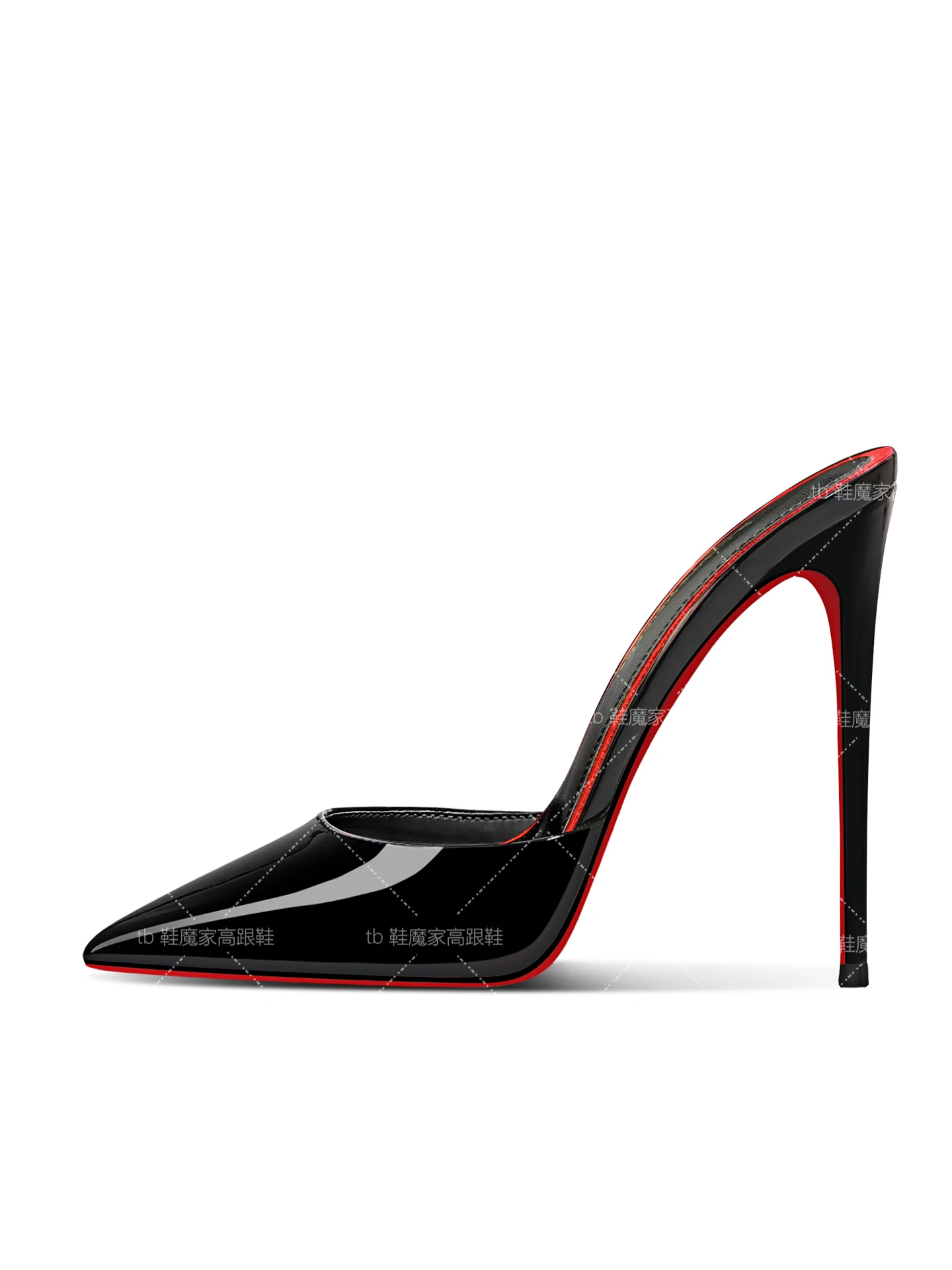 Black Toe Sandals with Pointed Toes Women's High Heels, Ultra-Fine Heels, Straight Back, Half Empty Slippers for Wearing Outside