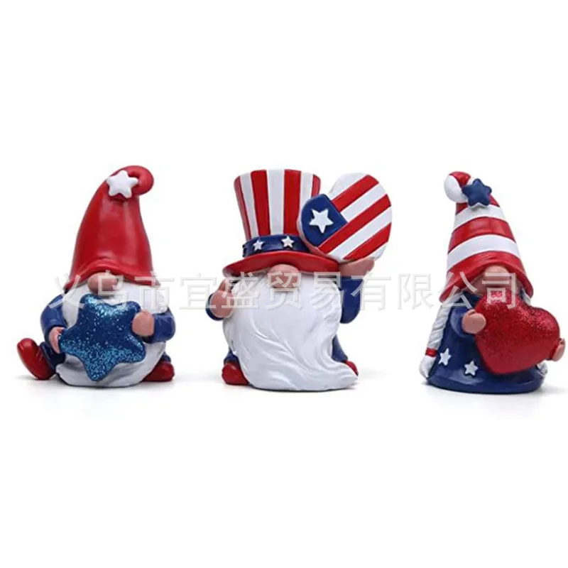 

3pcs Independence Day Gnome Resin Figurine - White Bearded Dwarf Elf Ornament, National Design Home Decor