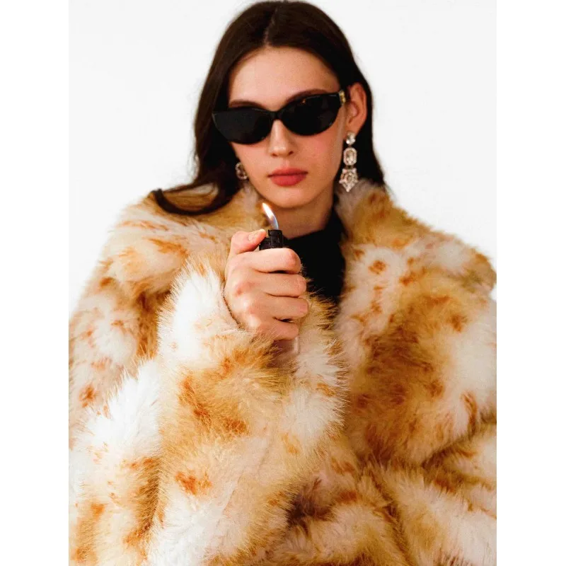 Leopard print Winter Frauen Pelz Jacke Farbverlauf Weibliche Künstliche Lange Pelzmantel Flauschigen Bequemen Haar Dame Plüsch Pelz Outwear