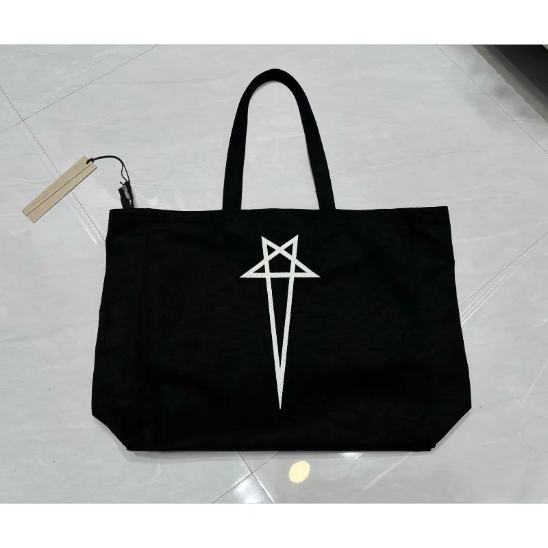 High Street Dark Style Oversized Canvas Tote with Pentagram Print Apparel Accessories