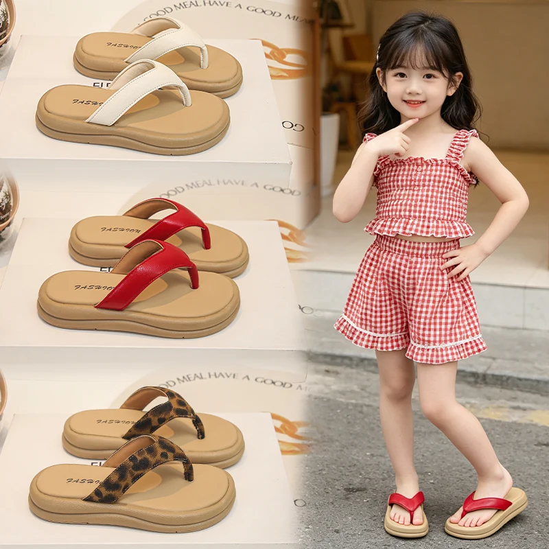 Girls Casual Open Toe Flip-flops, Soft PU Strap, Lightweight Thick EVA Sole, Trendy Beach & Daily Walking Sandals