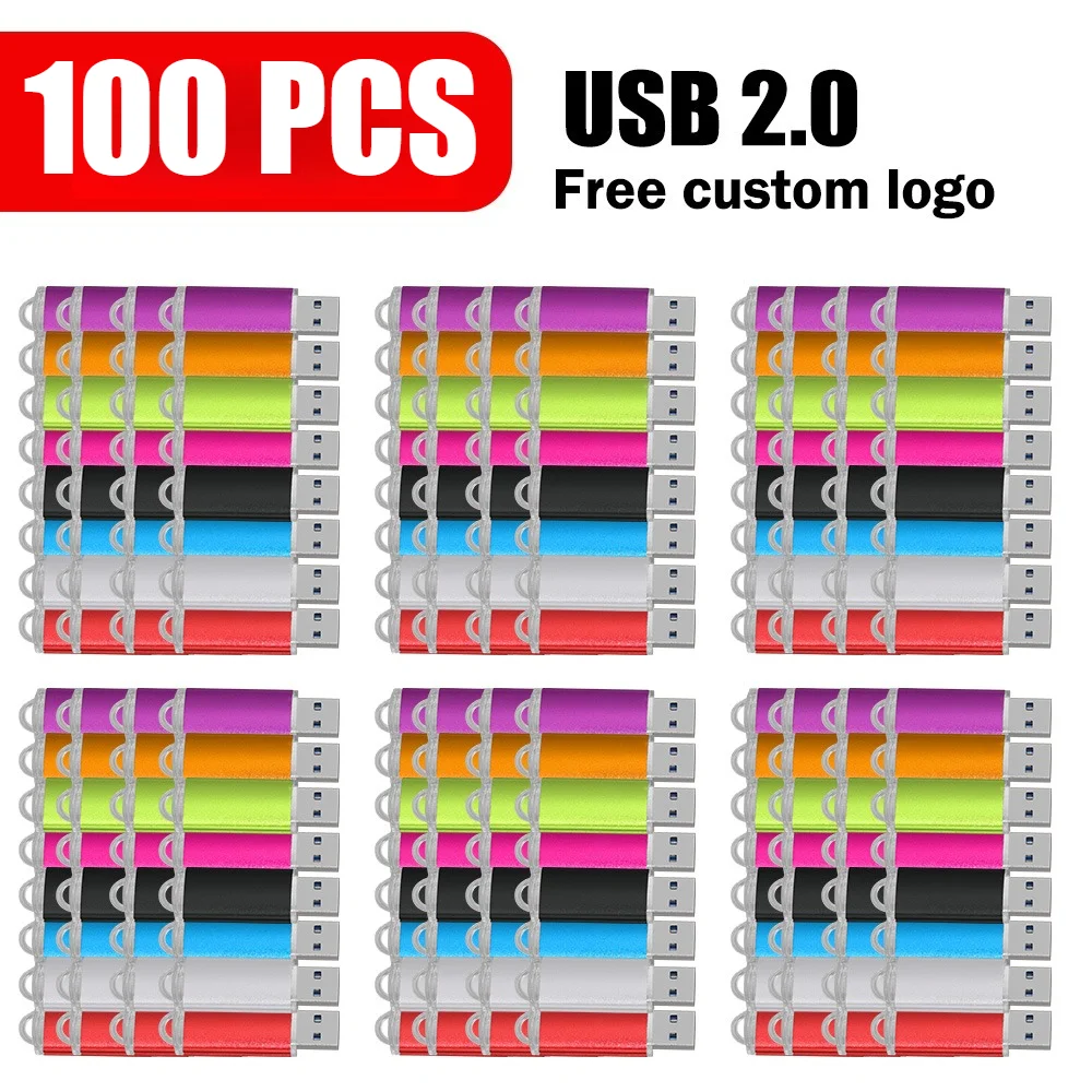 100Pcs/Lot Metal Flash Drive 4GB 8GB 16GB USB 2.0 Memory Stick Pendrive Business gift 32GB 64GB Pen Drive Free Customized Logo
