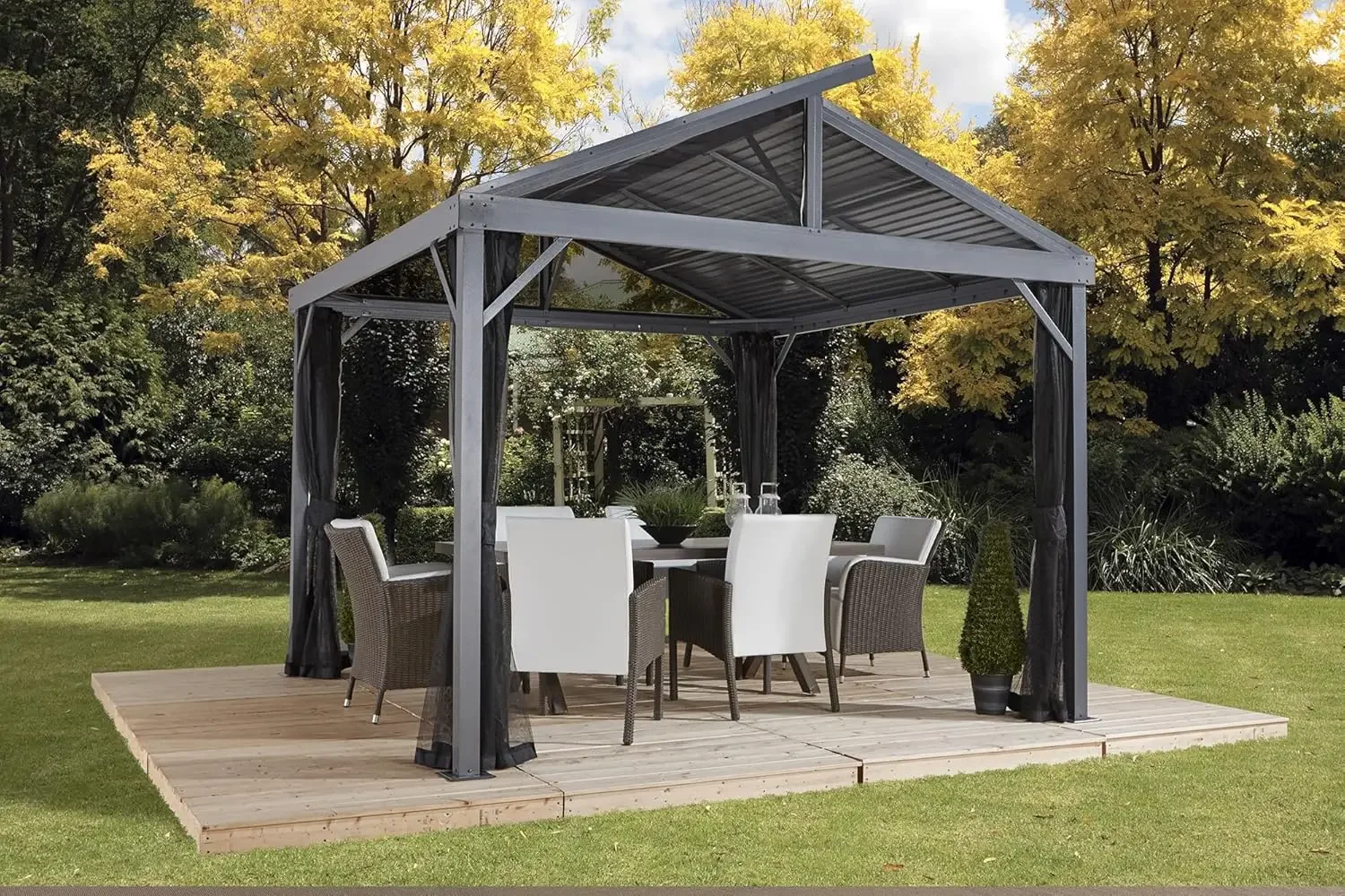 

10' x 10' Sanibel II Hardtop Gazebo Outdoor Weather-Resistant Aluminum Frame Sun Shelter with Mosquito Netting Light Grey