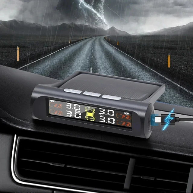 K01 TPMS Solar Sensor Intelligence Wireless Tire Pressure Monitoring System Auto Security Alarm Device With 4 Sensors 2