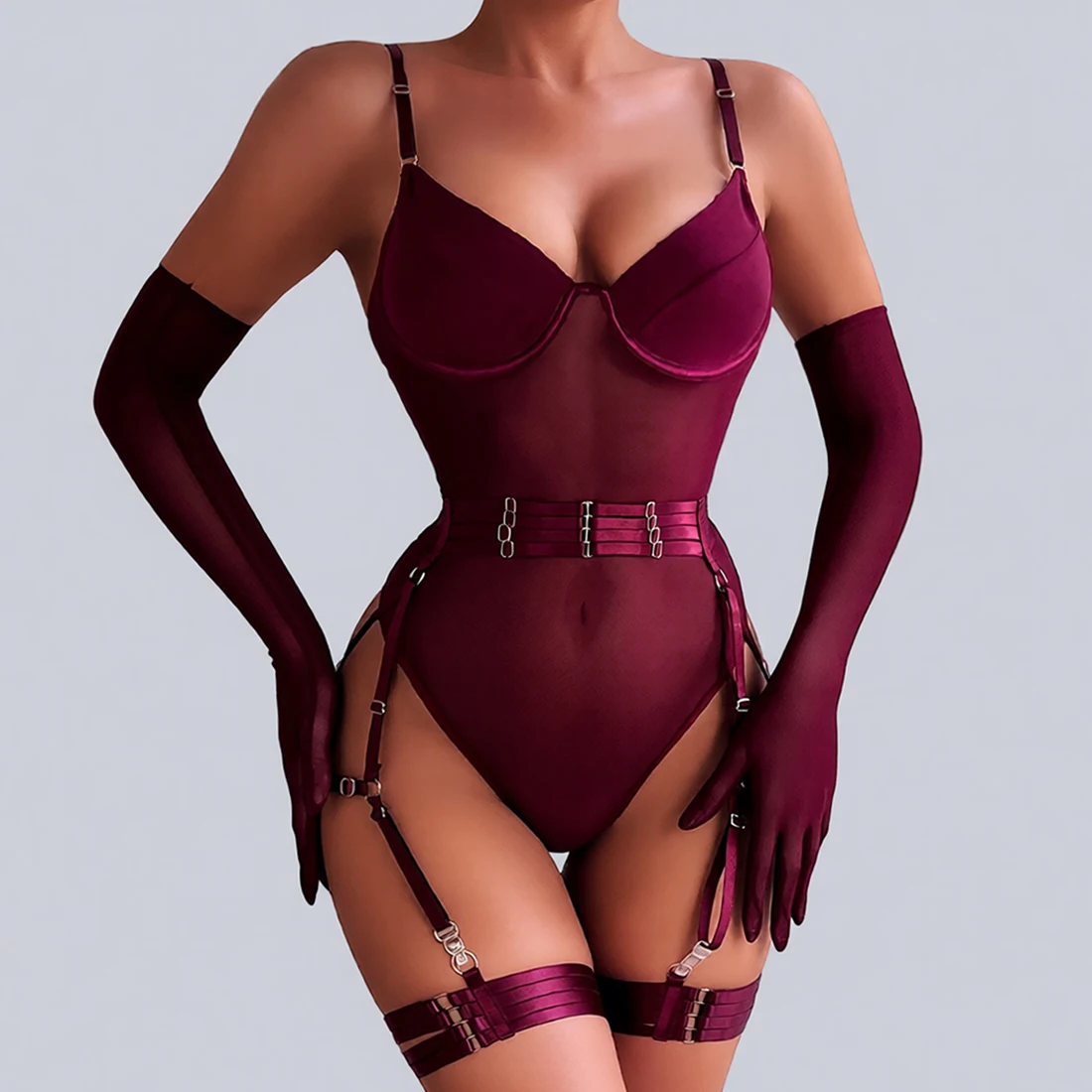 Women Seductive Lingeries Femme Ultra Hot Sexy See Through Bodysuit Gloves Leg Straps Clubwear Tempted Open Crotch Intimates