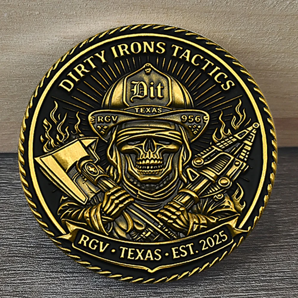 Texas Dirty Irons Tactics Coin Tactical Military Style Challenge Coin Skull Design Fire Rescue Team Collectible Gift Decoration