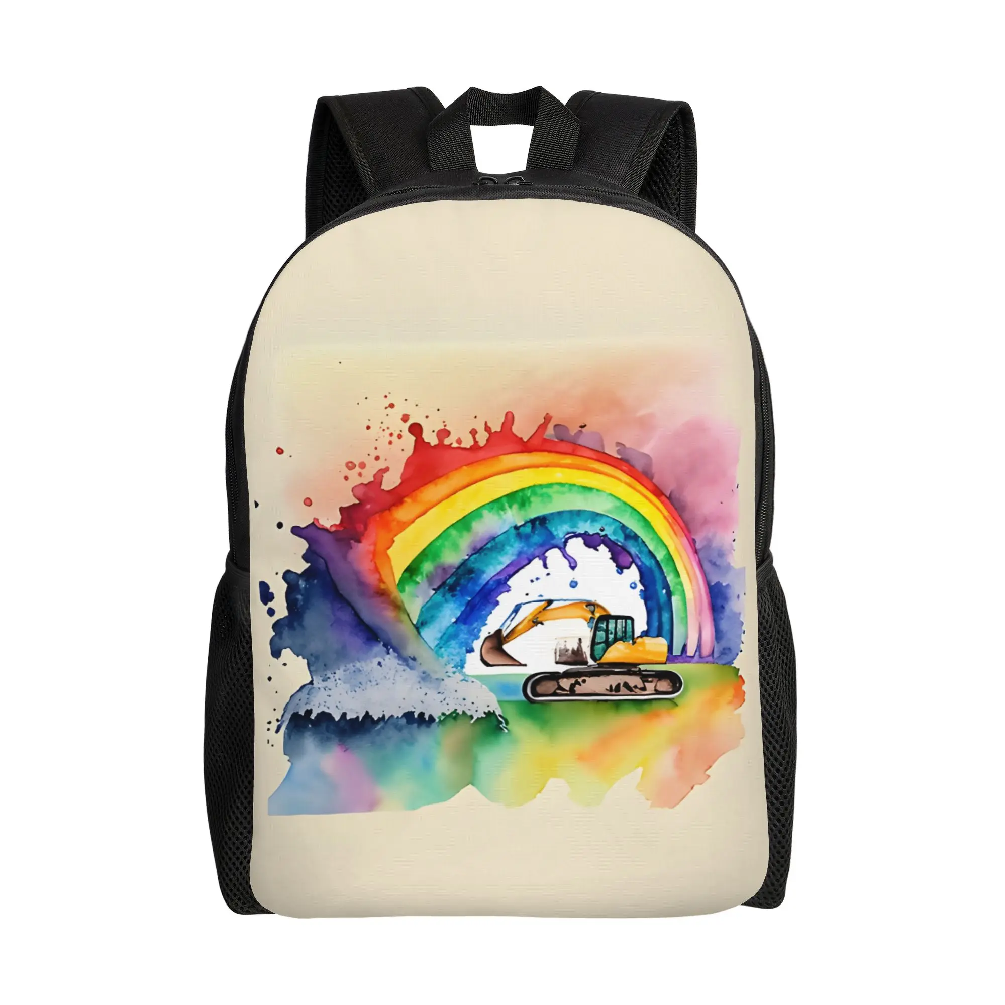 

Excavator With Rainbow Construction vehicle Backpack Fashionable Retro Grunge mochila Large Capacity Schoolbag For Teen Boys