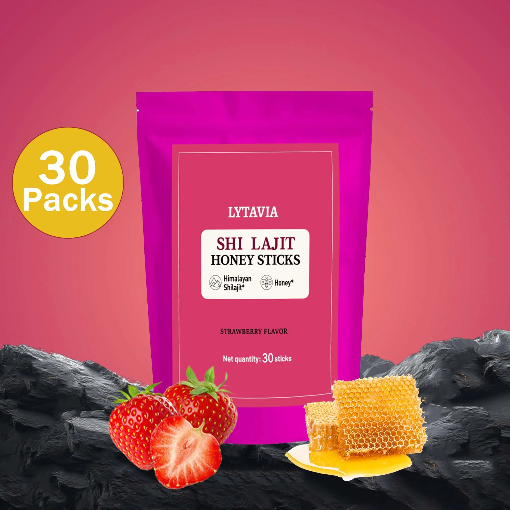Himalaya Natural Strawberry Flavored Honey , Provide Energy Support, Contain Over 85 Trace Minerals - 7/30 Sticks