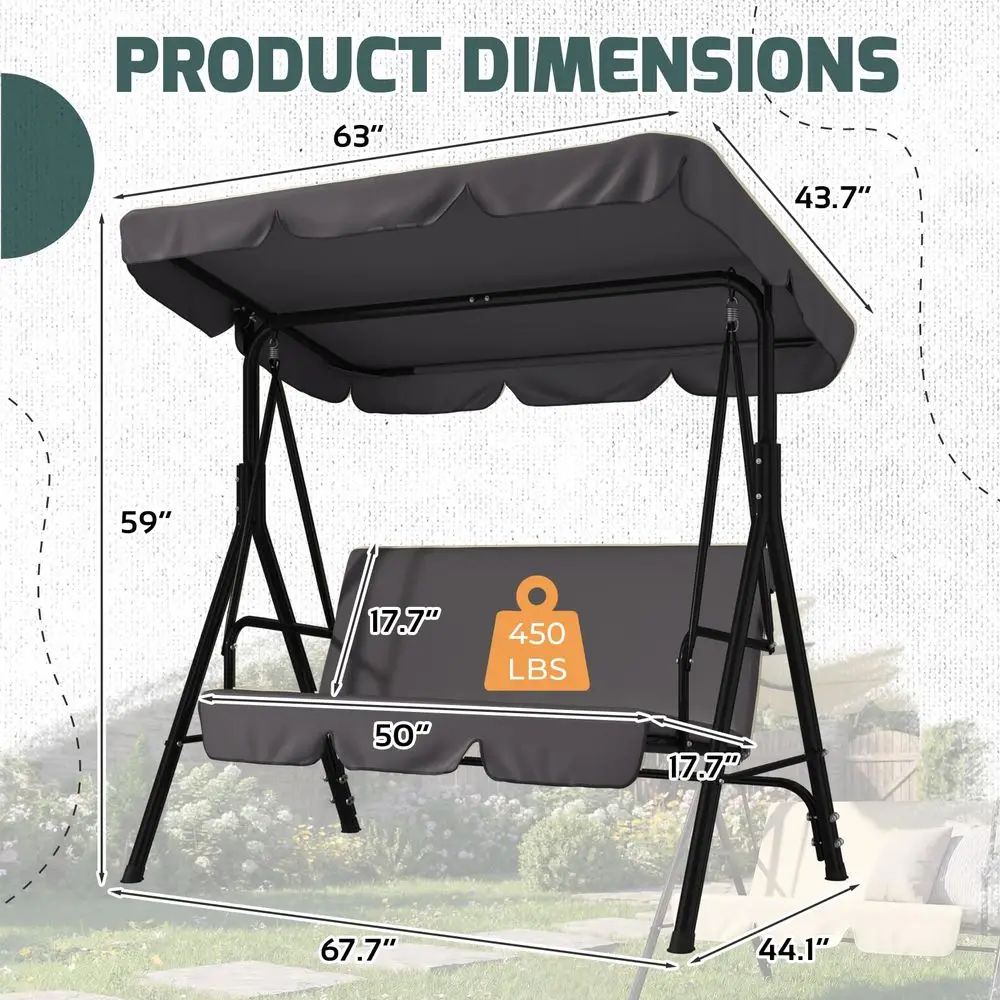 

3Seat Outdoor Clearance Porch Swings for Adults, Outdoor Patio Swing with Adjustable Canopy amp Removable Cushion for Backyard,
