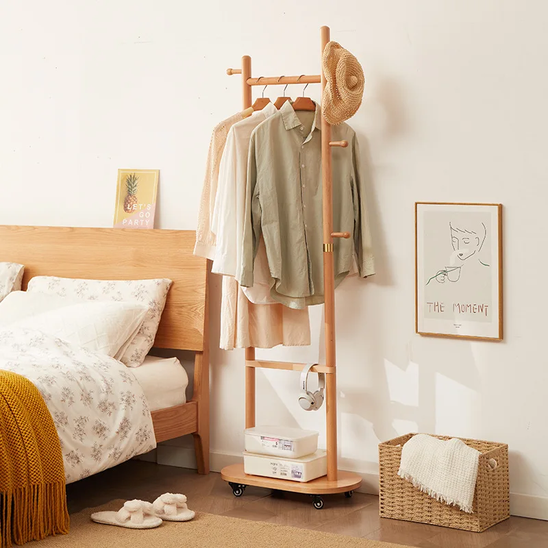 Small apartment hanger beech floor coat rack door entrance bedroom simple with wheels removable hanger