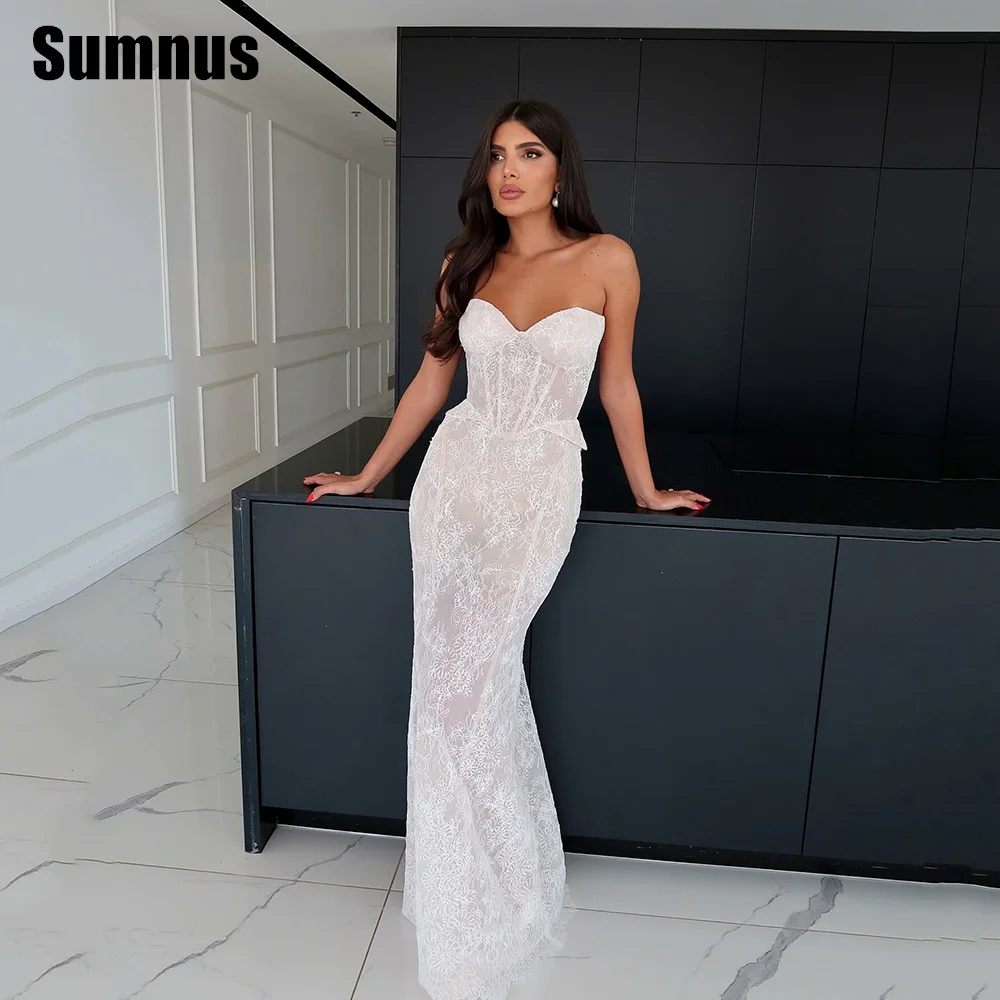 Sumnus koronkowa suknia ślubna syrenka Sweetheart bez rękawów suknie ślubne eleganckie Vintange klasyczne suknie ślubne dla panny młodej dostosowane