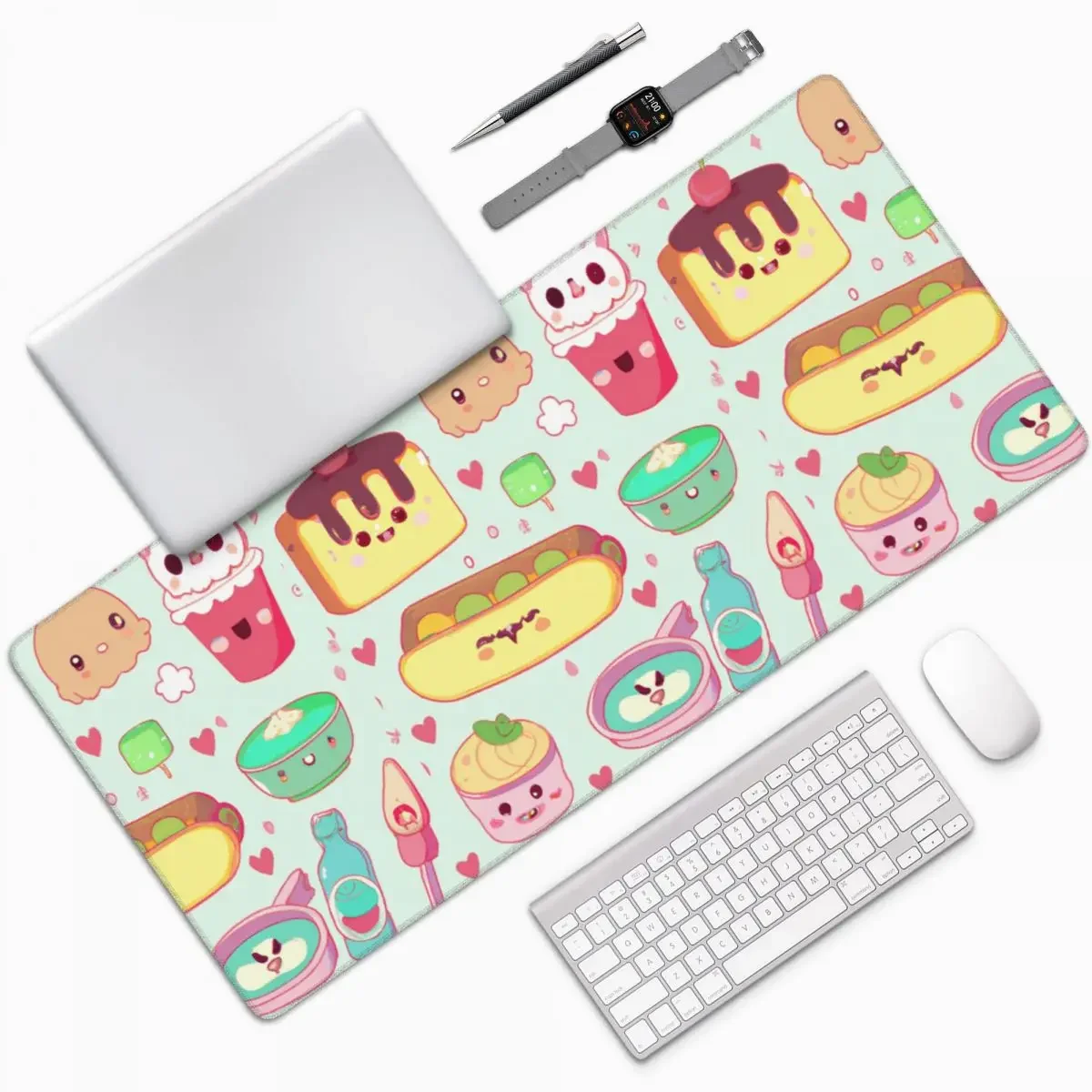 Kawaii Food Sushi Sushi Cats Graphic Large Mouse Pad Computer Keyboard Mouse Mat Gaming PC Laptop Desk Mat Office Table Mats