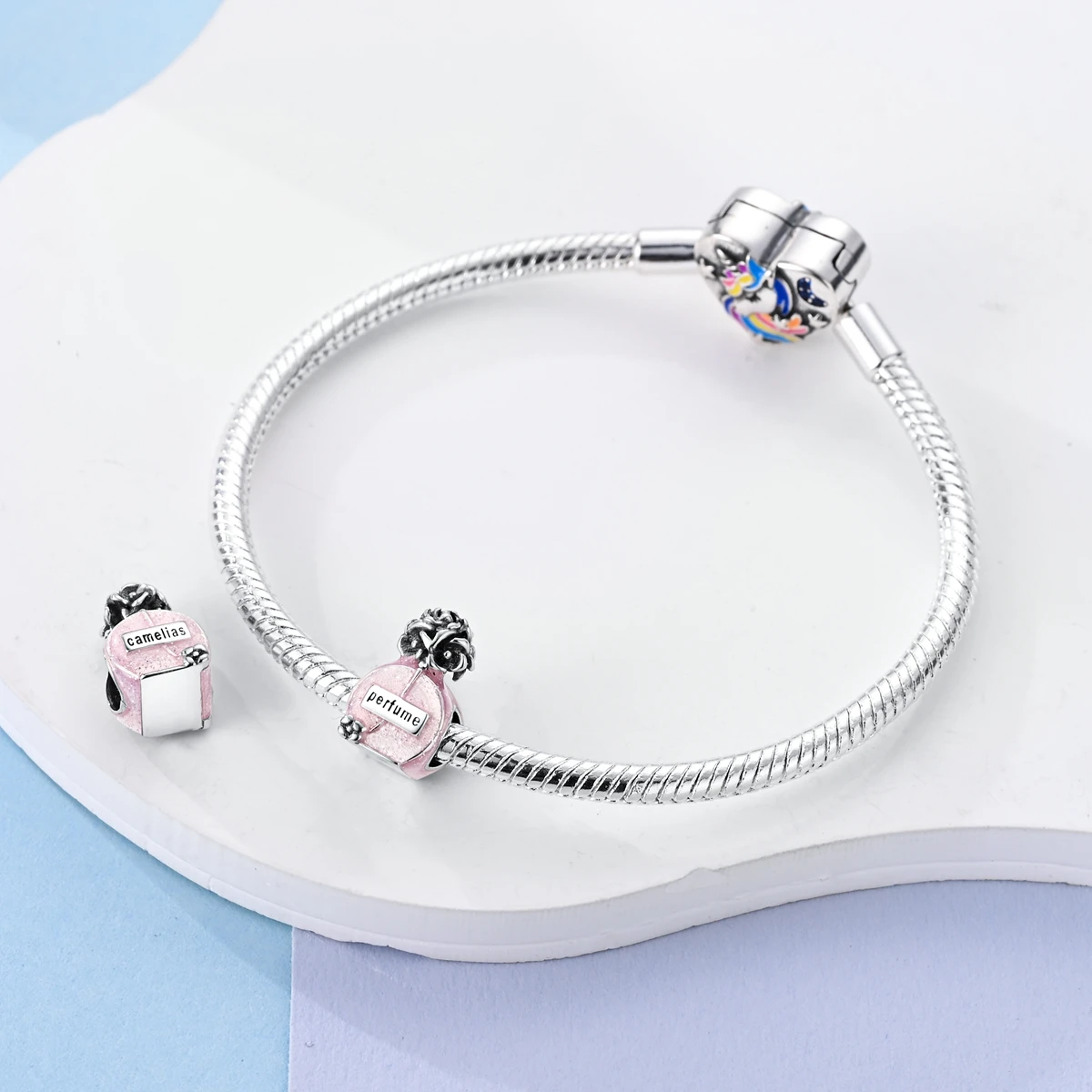 Hot Sale 925 Silver Pink Perfume Charms Fit Original Pandora Bracelet For Women Jewelry Making Earphone Claw Radio Schoolbag