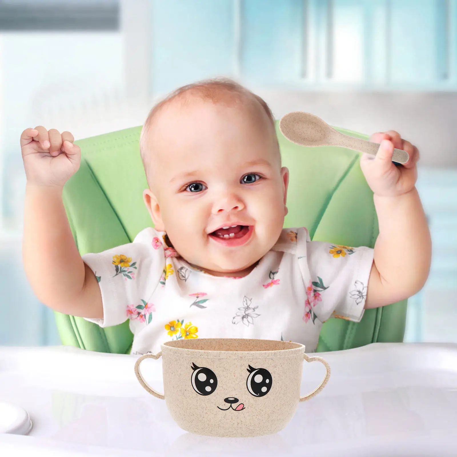 

2Sets Double-Handled Baby Bowl Resistant Odorless Safe Toddler Feeding Bowl for Self Feeding Training Rice