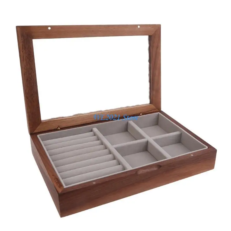 G5GC Glass Glass Dustproof Cover Box صناديق المجوهرات الخشبية الصلبة للنساء Rings Rings Box Jewelry Storage