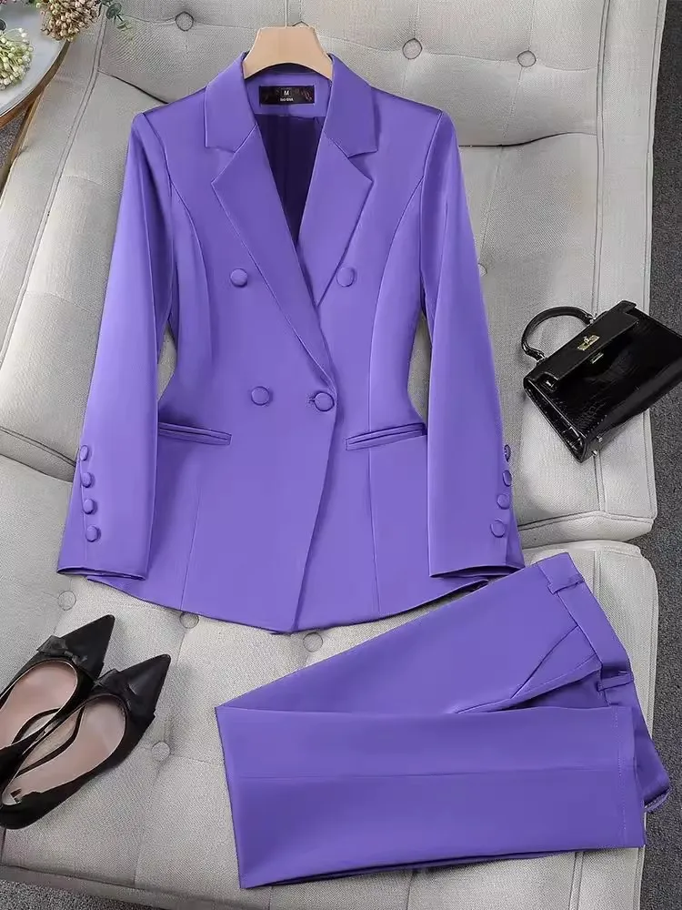 ZJYT Office Lady Formal Blazer Pants Suits 2 Piece Matching Set Conjuntos Para Mujeres Plus Size Jacket Trousers Sets Spring New