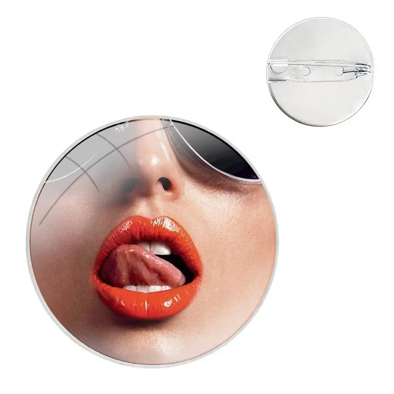 Glass Dome Brooches Shirt Lapel Bag Cute Badge Pins For Clothes Hat Accessories Sexy woman sexy lips