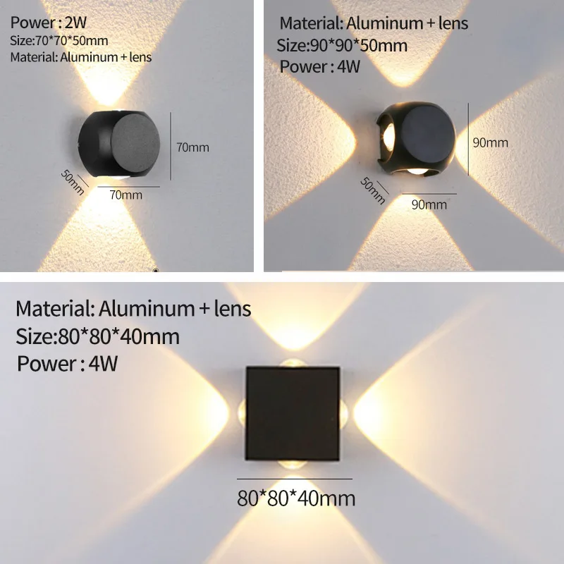 Wewnętrzna i zewnętrzna lampa ścienna LED 2W 4W 5W 6W 12W AC85-265V odpowiednia do domu, ogrodu, korytarza sypialni