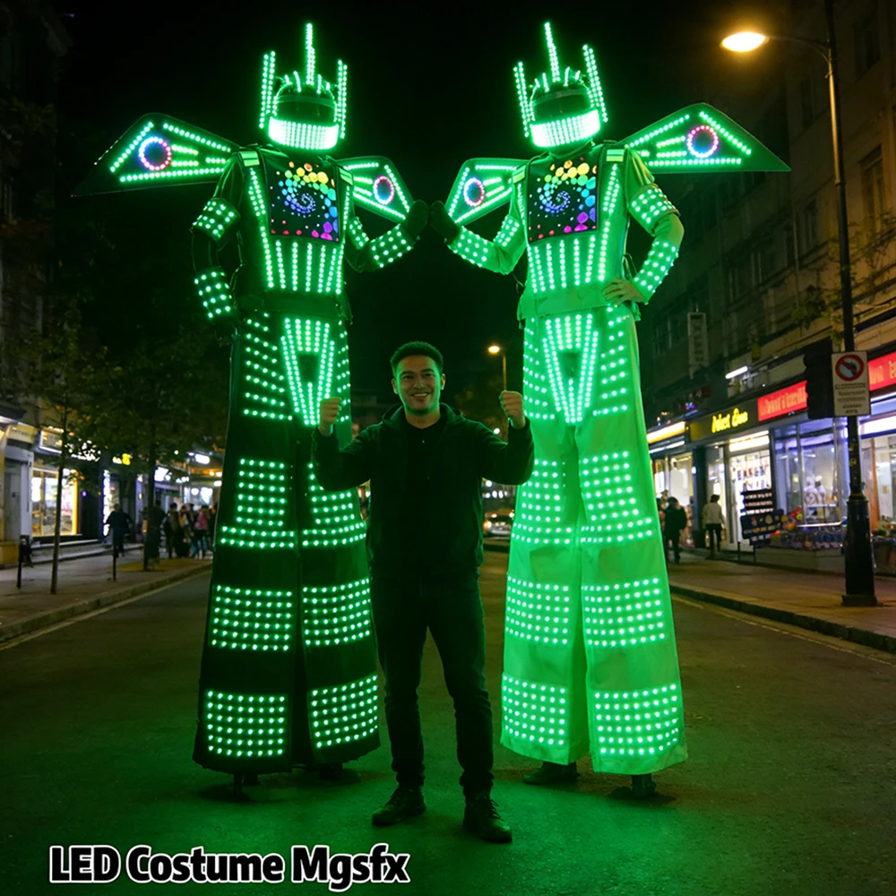 

Customizable LED Robot Costume with Glowing RGB LED Jumpsuit for Stilt Performance Outfit Perfect for Events