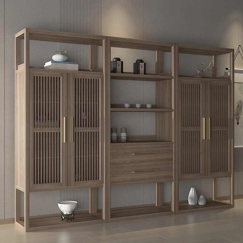 Nuevo expositor chino de nogal negro, vitrina decorativa, expositor antiguo de madera de fresno Duobao Pavilion