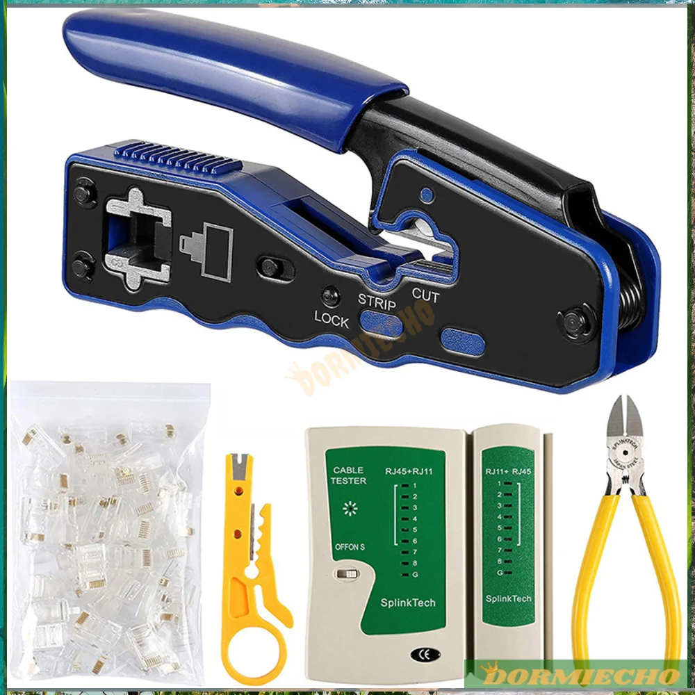 

Original Crimping Tool Kit for Network Lan Cable CAT6 Cat5E Cat5 Crimp Tool Through Connectors RJ45 Tester Pass Through Modular