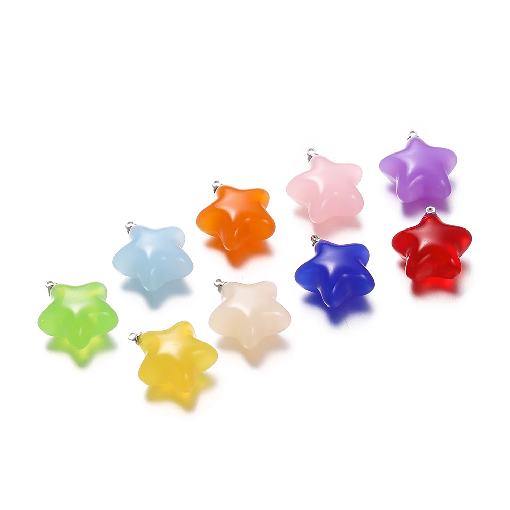 10 unids/lote 26x23,5mm acrílico mezclado forma de estrella cuentas de Color caramelo para fabricación de joyería DIY collar pendientes llavero artesanal