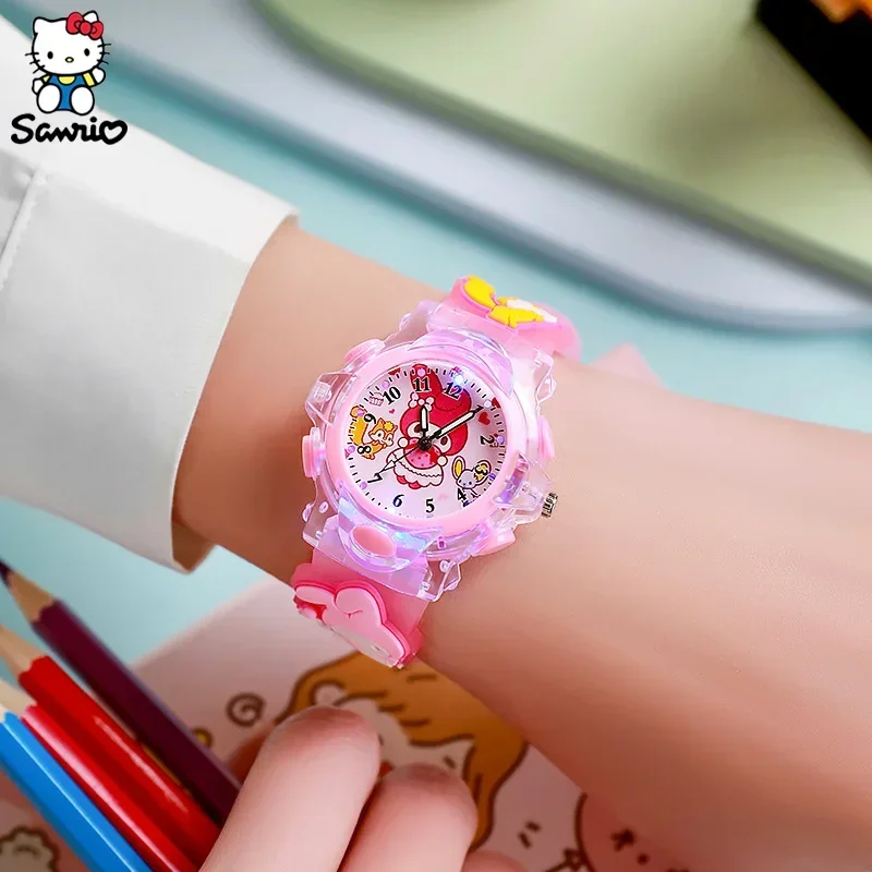 Sanrio Watch Kawaii Melody Cinnamoroll Children LED Luminous Watch Kuromi Student Wrist Watch Kids Birthday Gift Toy