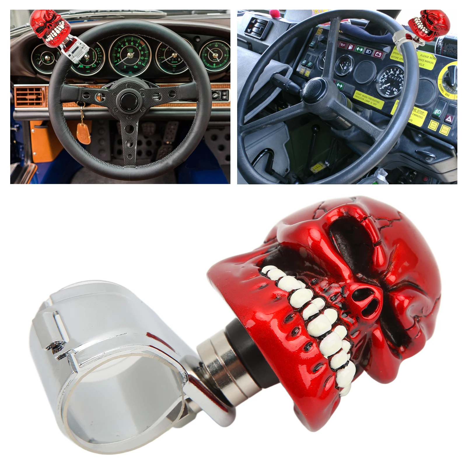 Skull Steering Wheel Knob Spinner Suicide Power Handle for Cars Trucks Tractors Boats Steering Wheel Skull Steering Wheel Knob view 3