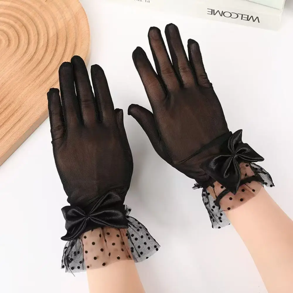 

Retro Sweet Black Lace Gloves Polka Dot White Wedding Bridal Gloves Vintage Beige Long Finger Mittens Banquet