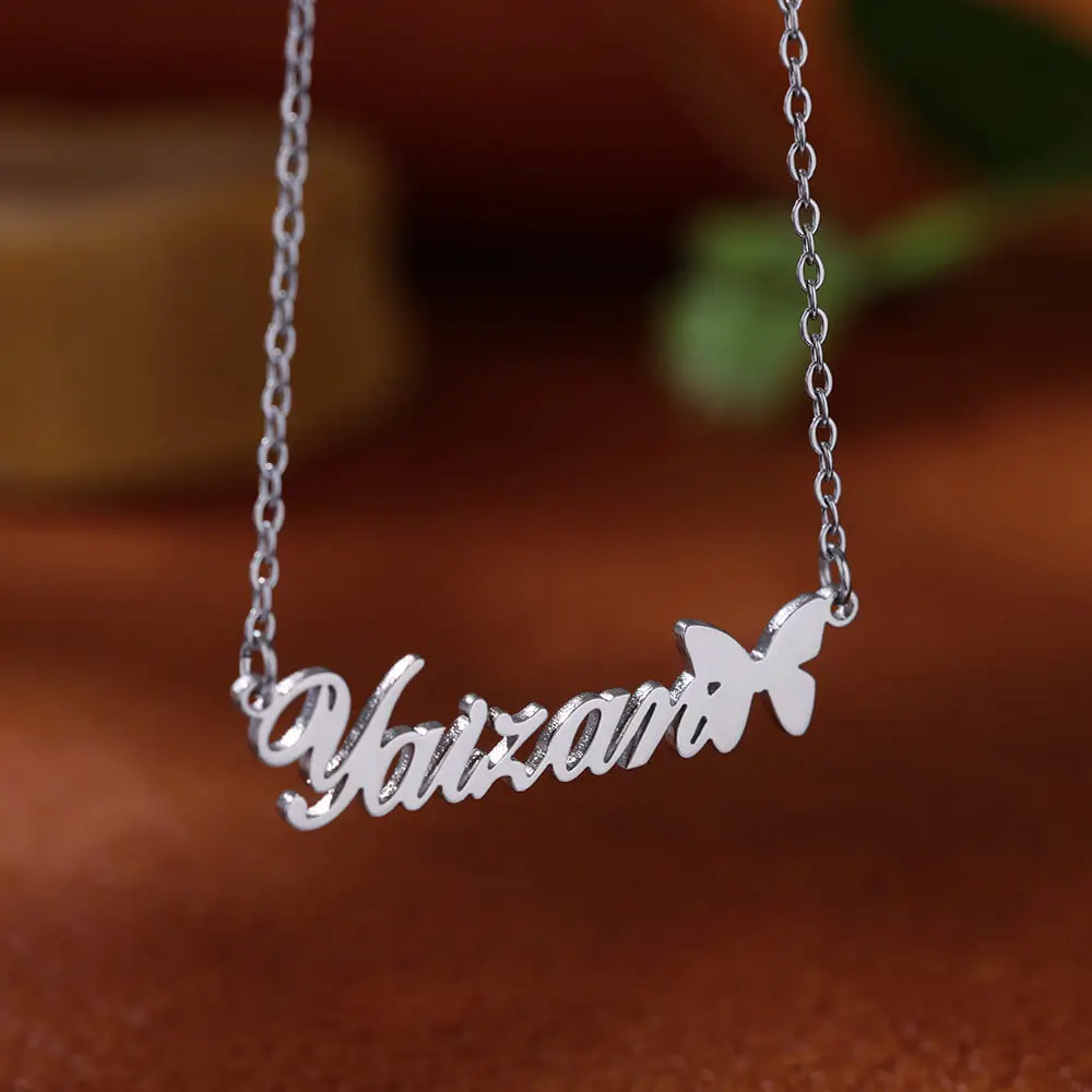 

Custom Name Necklaces For Women Silver Color Name Necklace With Butterfly Choker Stainlesss Steel Birthday Party Jewelry Gift