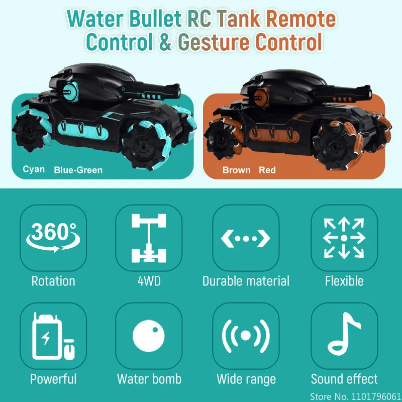 2.4G RC Car Toy 4WD Water Bomb Tank RC Toy Shooting Competitive Gesture Controlled Tank Remote Control Drift Car for Kids Boy