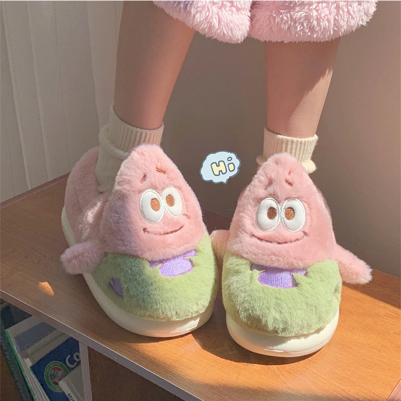 Pantofole da donna Patrick Star Cute cartoon warm plush Winter home pantofole antiscivolo per interni comode scarpe morbide