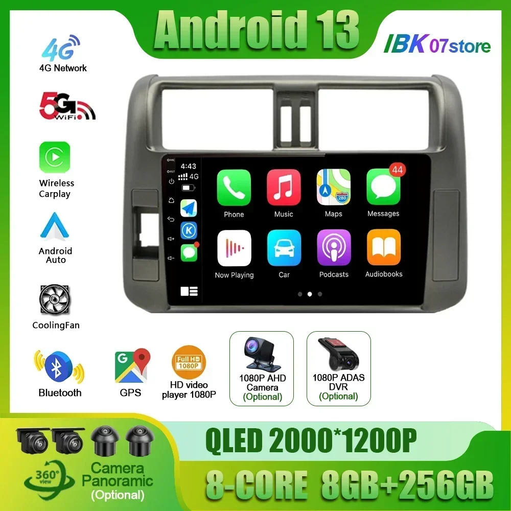 Android 13 For Toyota Land Cruiser Prado 150 2009-2013 Car Radio Multimedia Wireless Carplay Navigation 4G GPS Screen Stereo