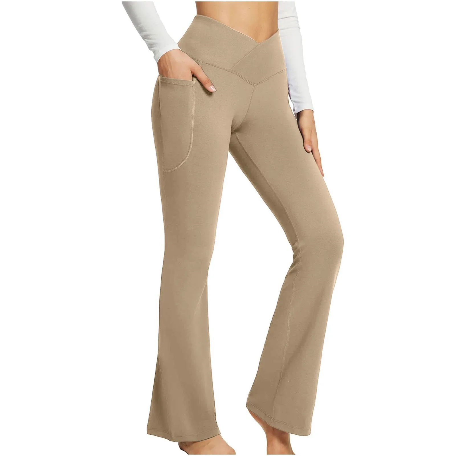 Calças de ioga de cintura alta para mulheres, calças esportivas de pernas largas, calça micro-queimada, elevação do quadril, ajuste fino, elegante, perna larga, versátil