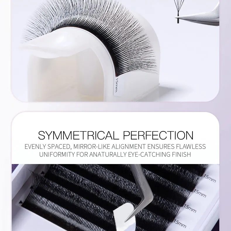 DeceMars V-förmige 5D Wimpernverlängerungen Matt Schwarz 12 Reihen/Tray für Make-up – Detail 9