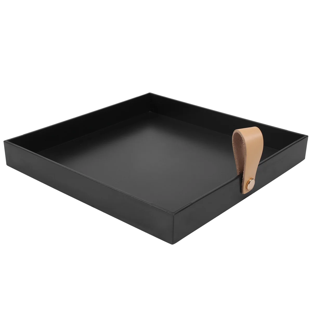 Creative Square PU Leather Serving Tray Decorative Dish Cosmetics Sundries Desktop Storage Plate with Handle(Black)