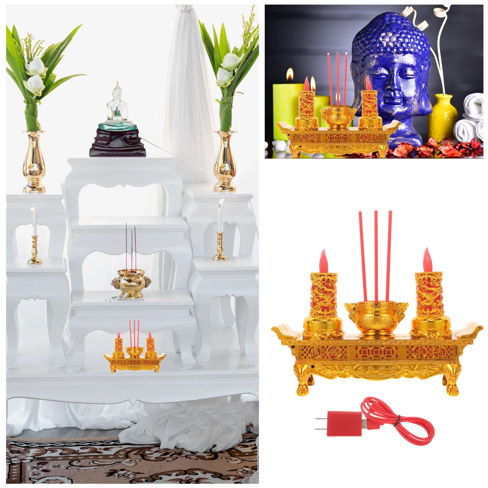 

1Pcs Stylish LED Lotus Candle Lamp Buddhism Light Altar Holder for Special Occasions