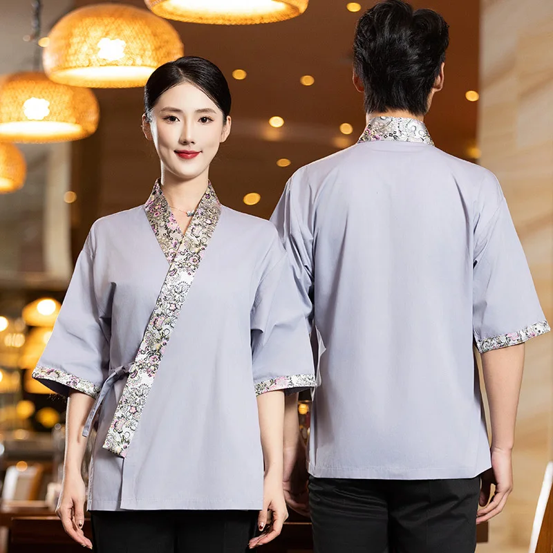 زي عمل نادل صغير لتناول الطعام في المطاعم اليابانية، ملابس كيمونو للمطاعم، ملابس عمل متوسطة الأكمام