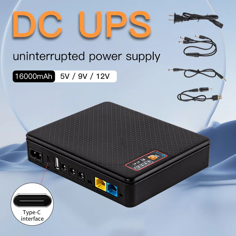 16000mah mini DC uninterruptible power supply UPS battery backup 5v 9v 12v USB router optical modem supply POE Mobile power bank