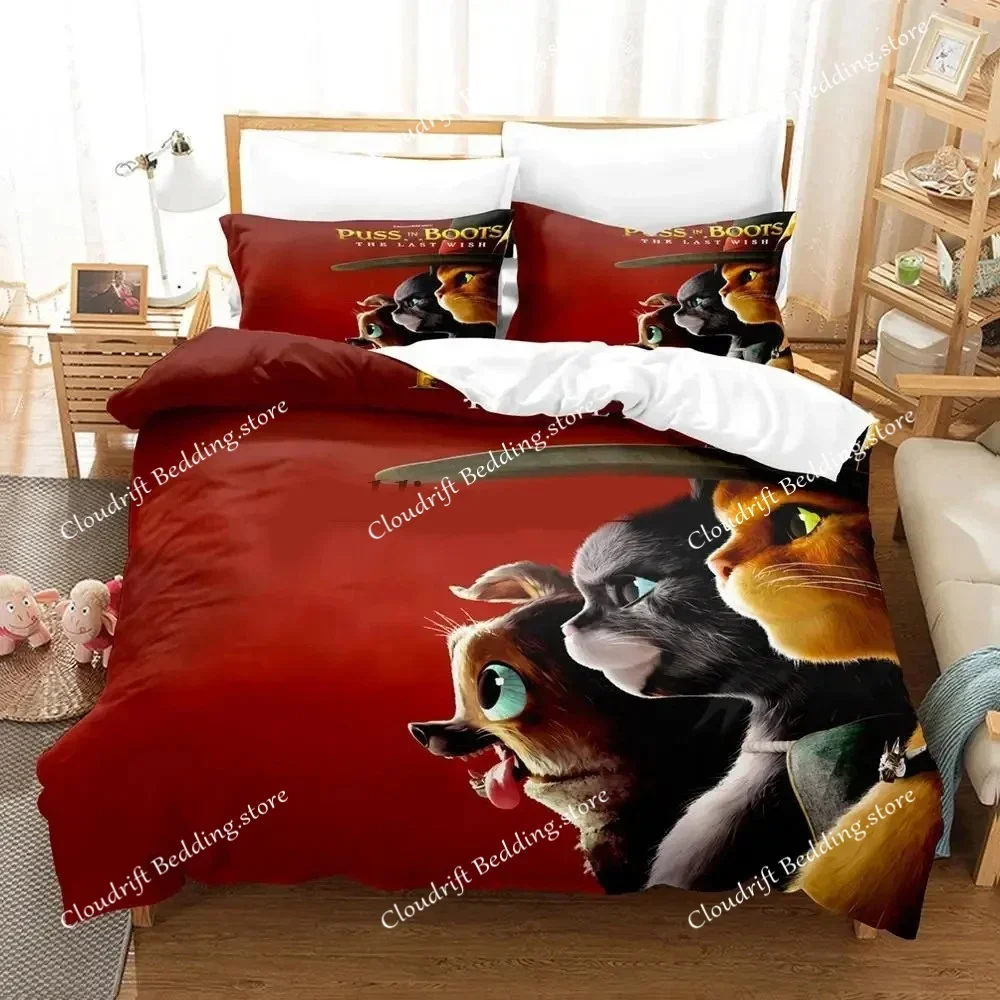 Cartoon Cat PUSS BOOTS Bedding Set Duvet Cover Bed Set Quilt Cover Pillowcase Comforter king Queen Size Boys Adult Bedding Set02 2