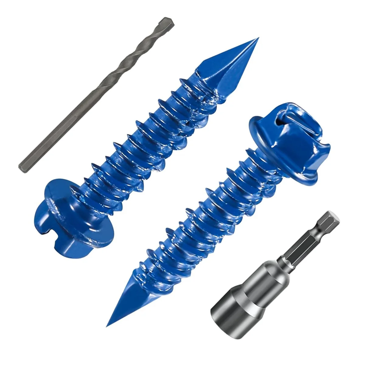 AA25 (40個入り) 1/4インチ x 1-1/4インチ スロット付き六角頭コンクリートアンカー（石材用）、青色六角頭、ブロックやレンガに最適