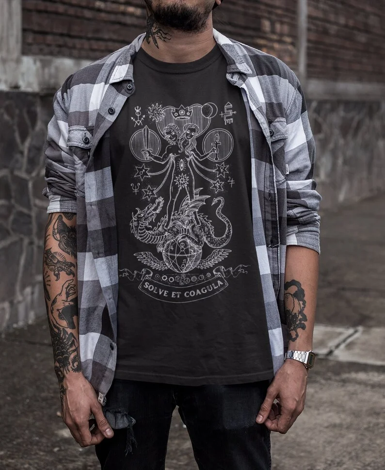 Solve Et Coagula Mysterious Alchemy Dragon Shirt Avant-garde Alternative Pagan Clothing Suitable Personality Gothic Style Shirts