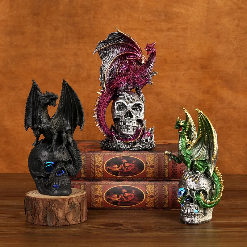 

Cross-Border New Halloween Battle Dragon Resin Ornament Skull Home Desktop Entrance Decoration Gift