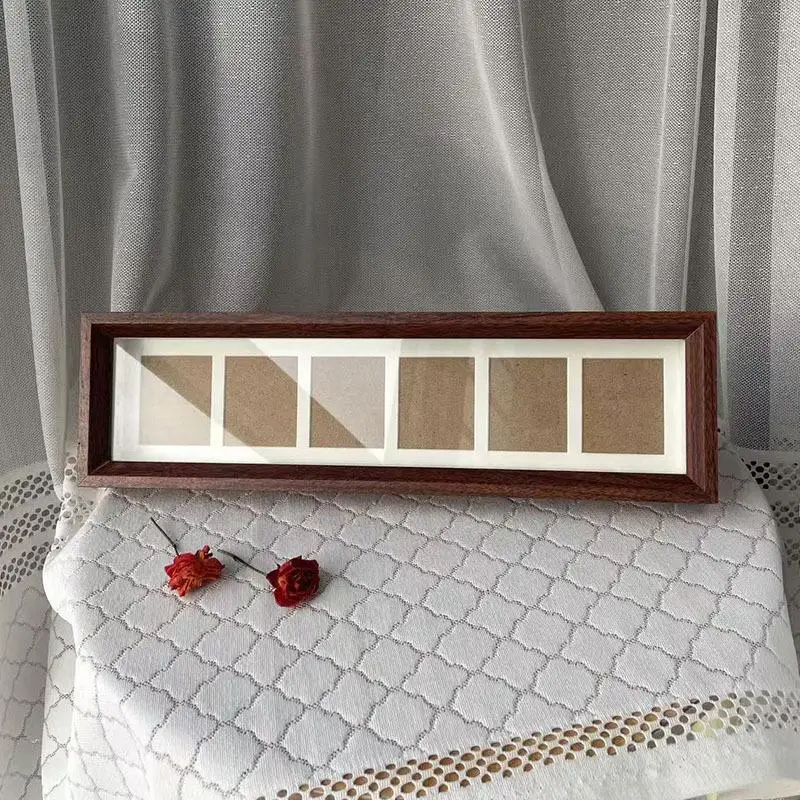 6 Row Banknote Display Frame Walnut Tone Wooden Picture Holder Creative DIY Decor Ornament For Living Room Study Desk